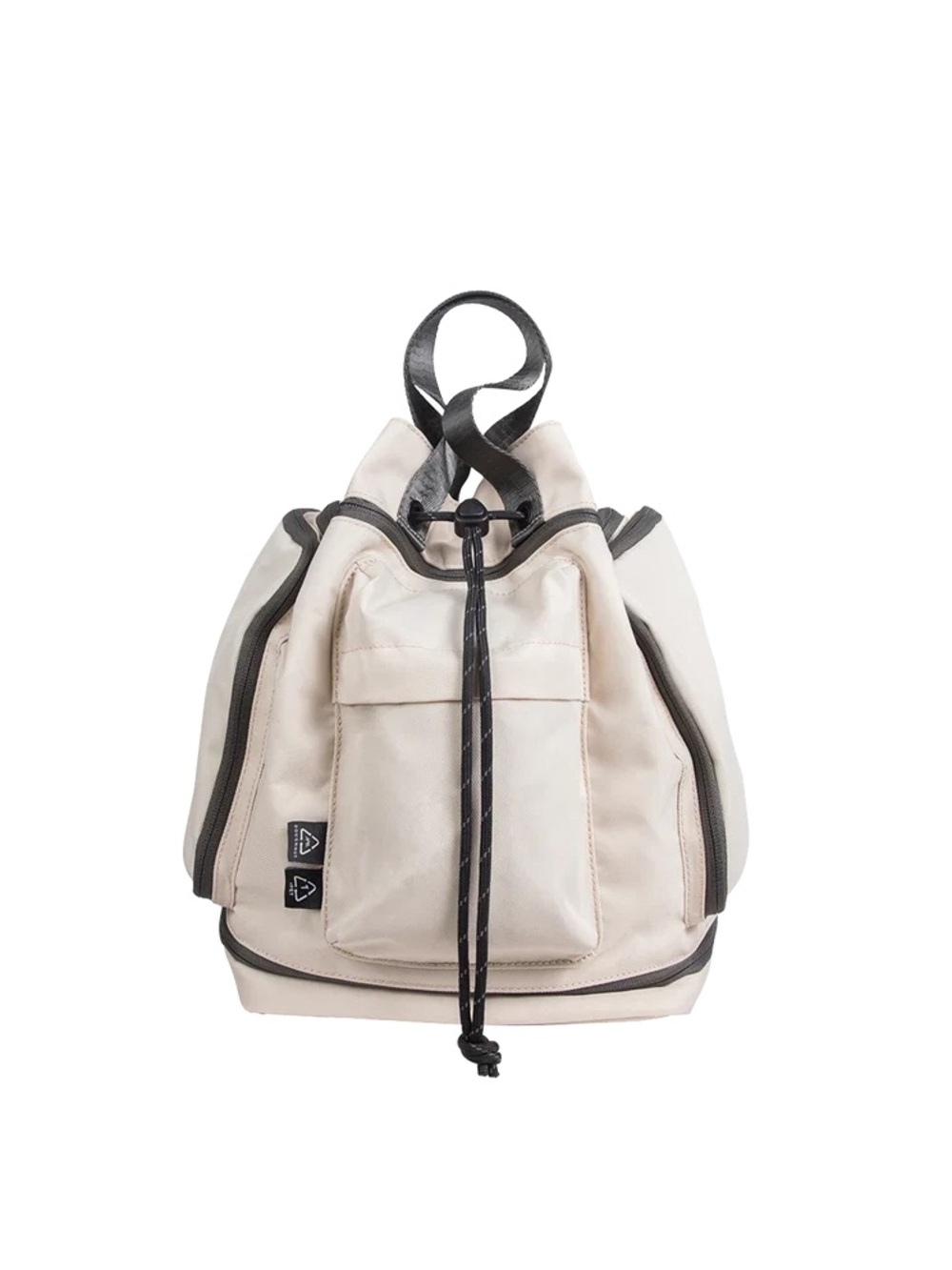 Cream Drawstring Backpack with Front Pocket and Contrast Trim